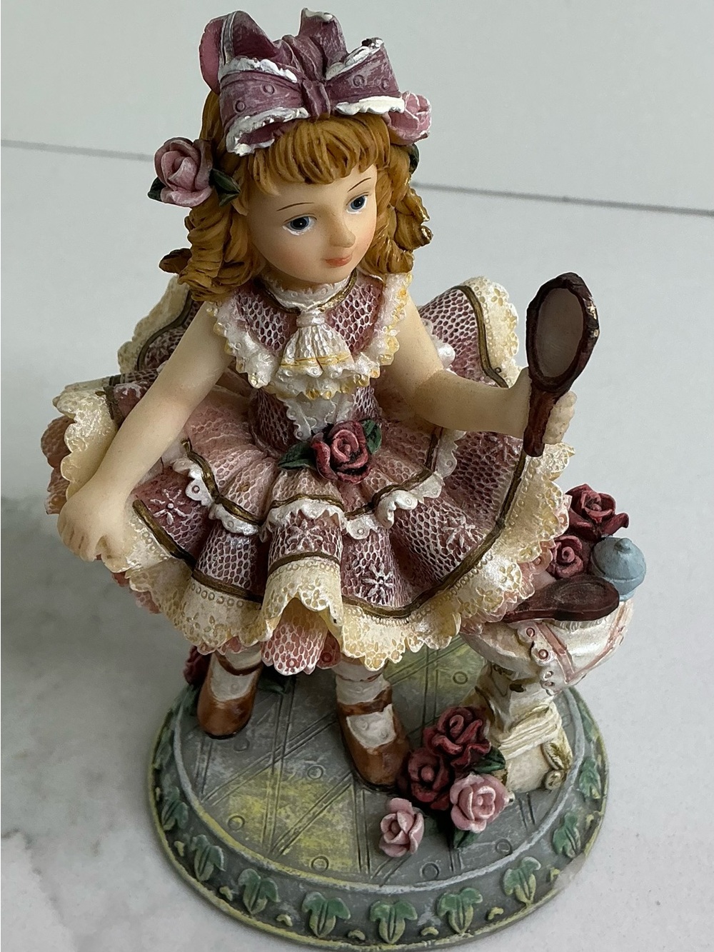 Victorian Girl Figurine in Dusty Rose with Lace Accents Montefiori Collection